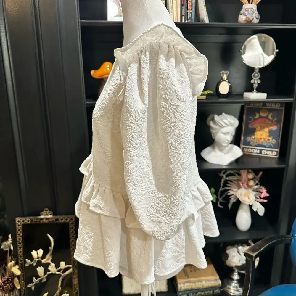 Anthropologies Free the Roses White Rose Tiered Blouse Size M
